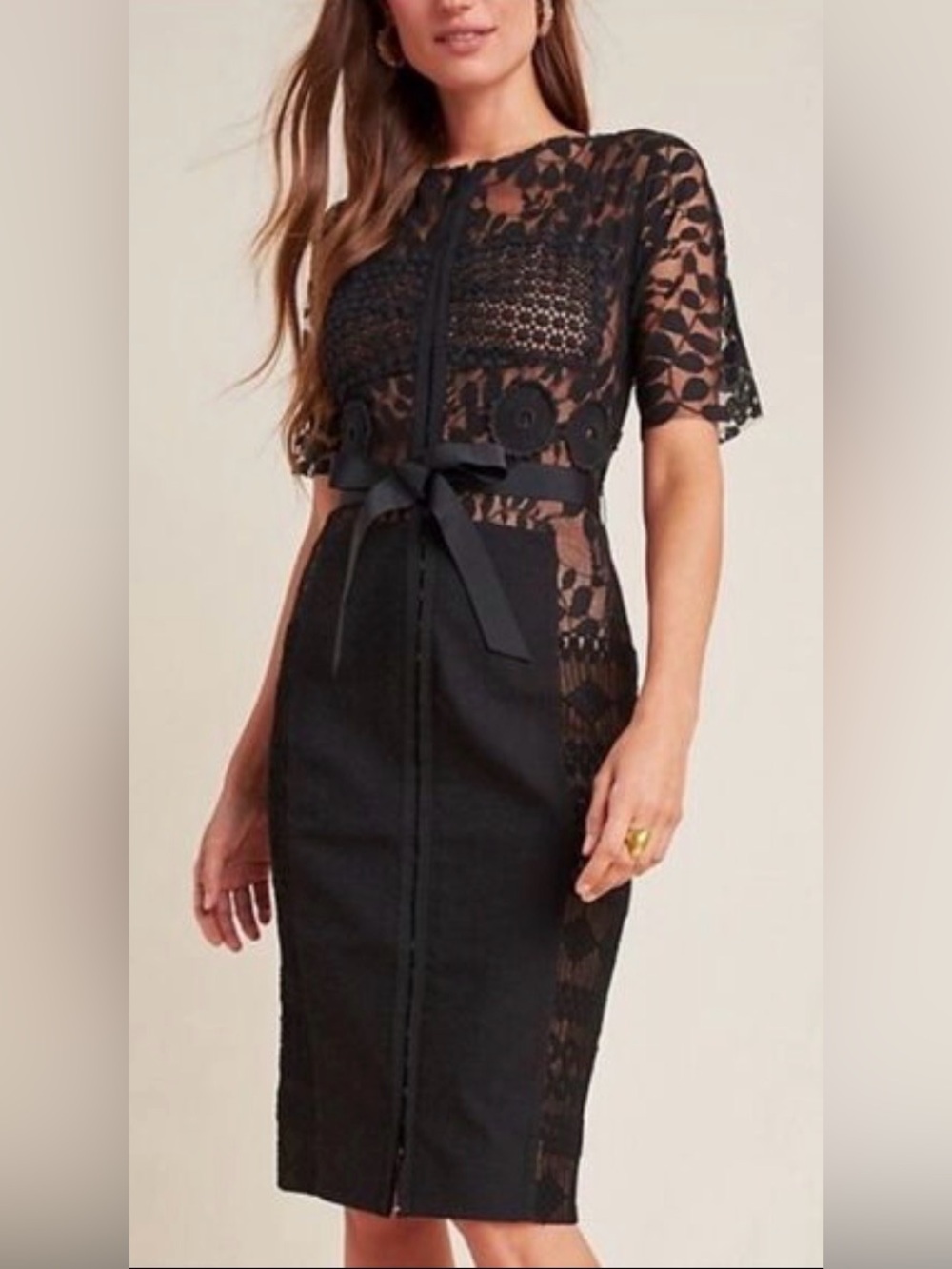 Beguile by Byron Lars Carissima Black Lace Midi Sheath Dress Size 4